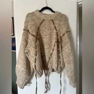 Cozy Beige Sweater with Ribbon Details